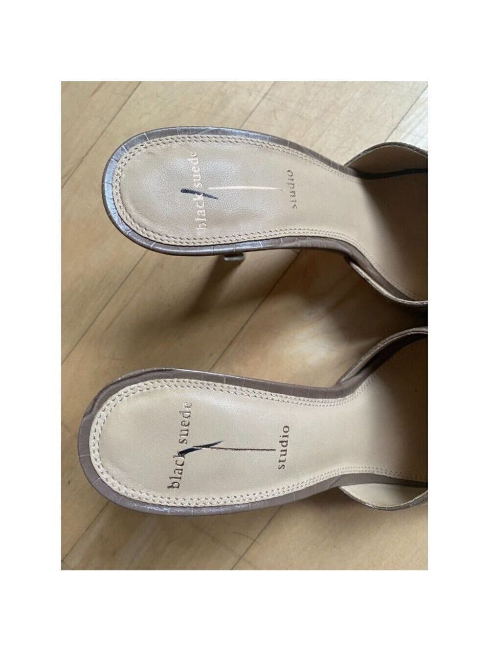 BLACK suede Studio "Valentina" croc embossed mules BNWOT heels women sz 39 NEW - Picture 6 of 10